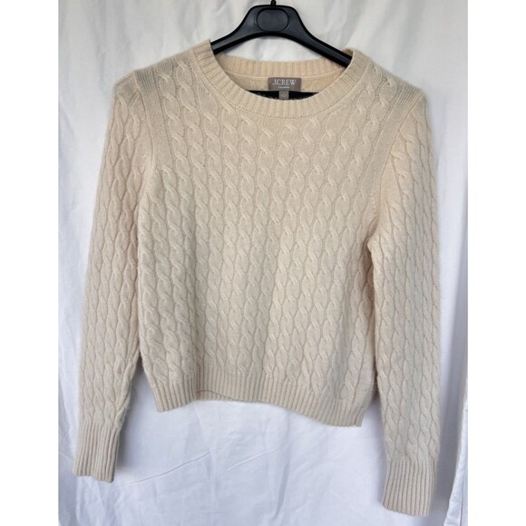 J. CREW Sweater Womens Large Cream Cashmere Shrunken Cozy Cable Knit Academia - Picture 1 of 4
